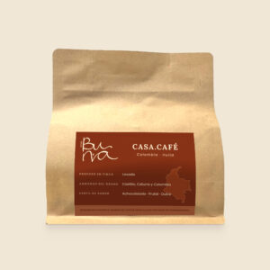 Bolsa de 250 g de café de especialidad BUNA CASA.CAFÉ Colombia · Huila, vista de frente