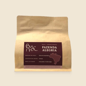Bolsa de 250 g de café de especialidad BUNA Fazenda Alegría, Brasil · Cerrado Mineiro, vista de frente